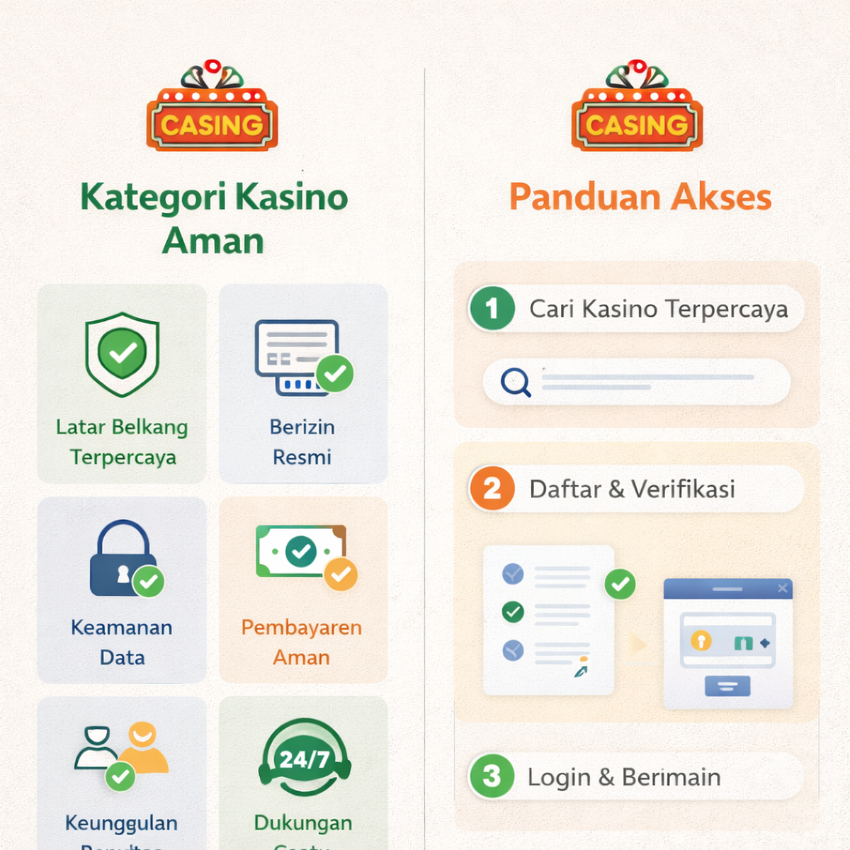 Kategori kasino aman dan panduan akses: cek lisensi, keamanan pembayaran, RTP, CS responsif, dan tips hindari situs palsu saat login tanpa ribet cepat